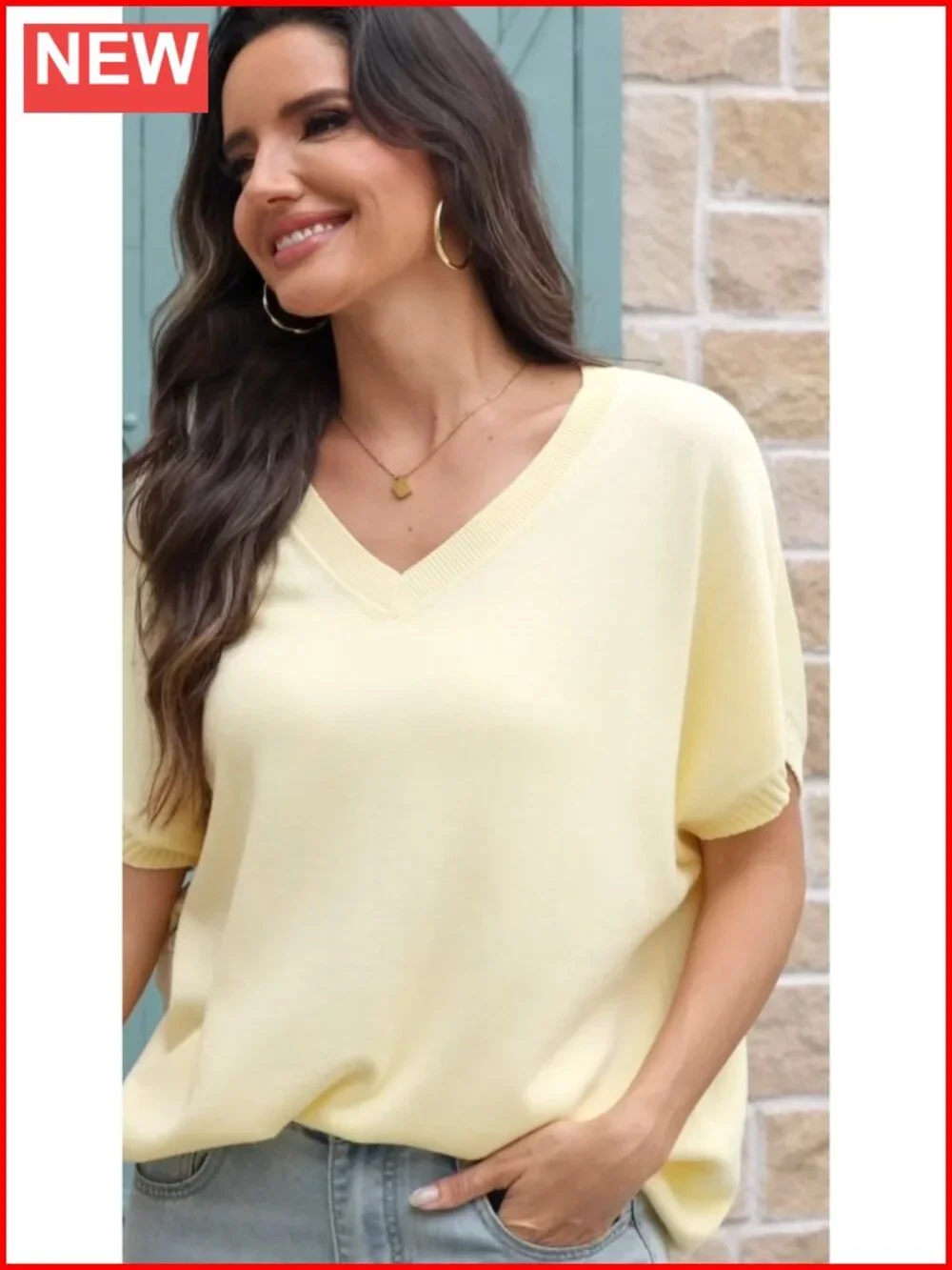 Women's Oversized Batwing Short Sleeve Knit Pullover Sweater